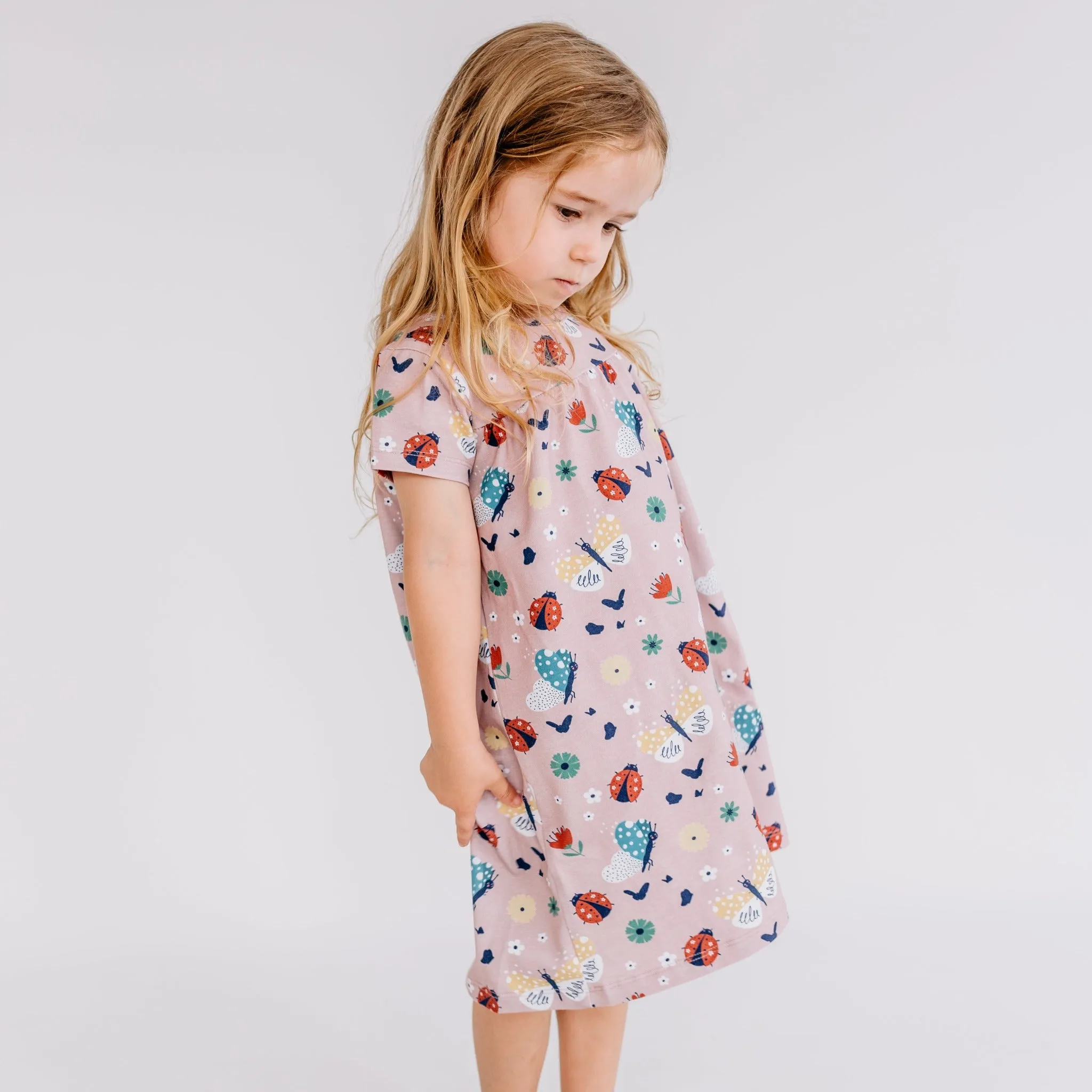 Short sleeve dress- ladybugs & butterflies