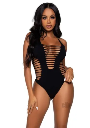 Shredded Racer Back Bodysuit - One Size - Black