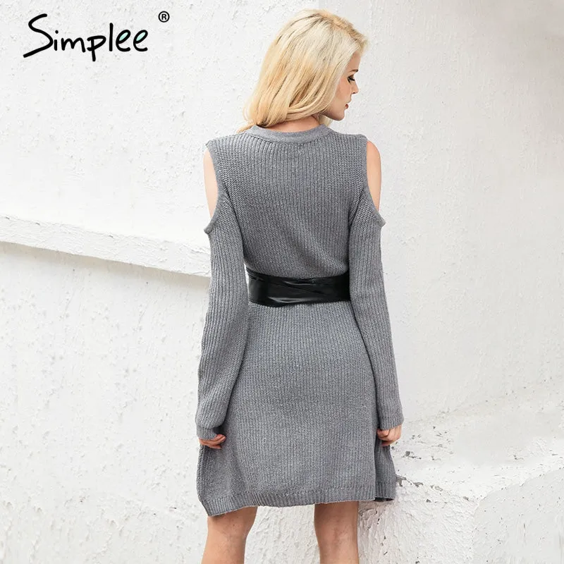 Simplee Vestido Belted Sweater Dress