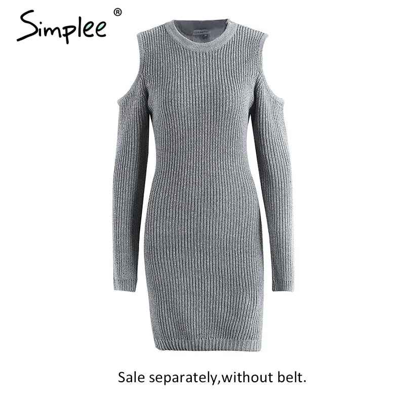 Simplee Vestido Belted Sweater Dress