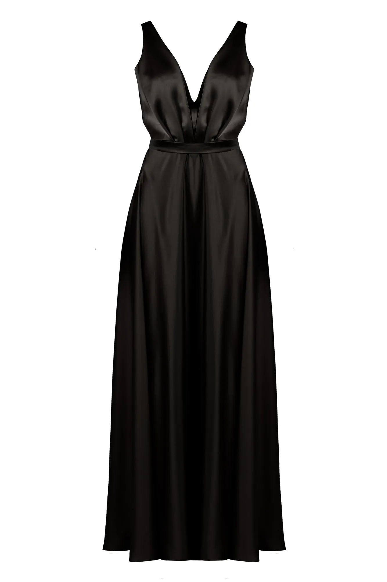 SOFI black satin maxi evening gown