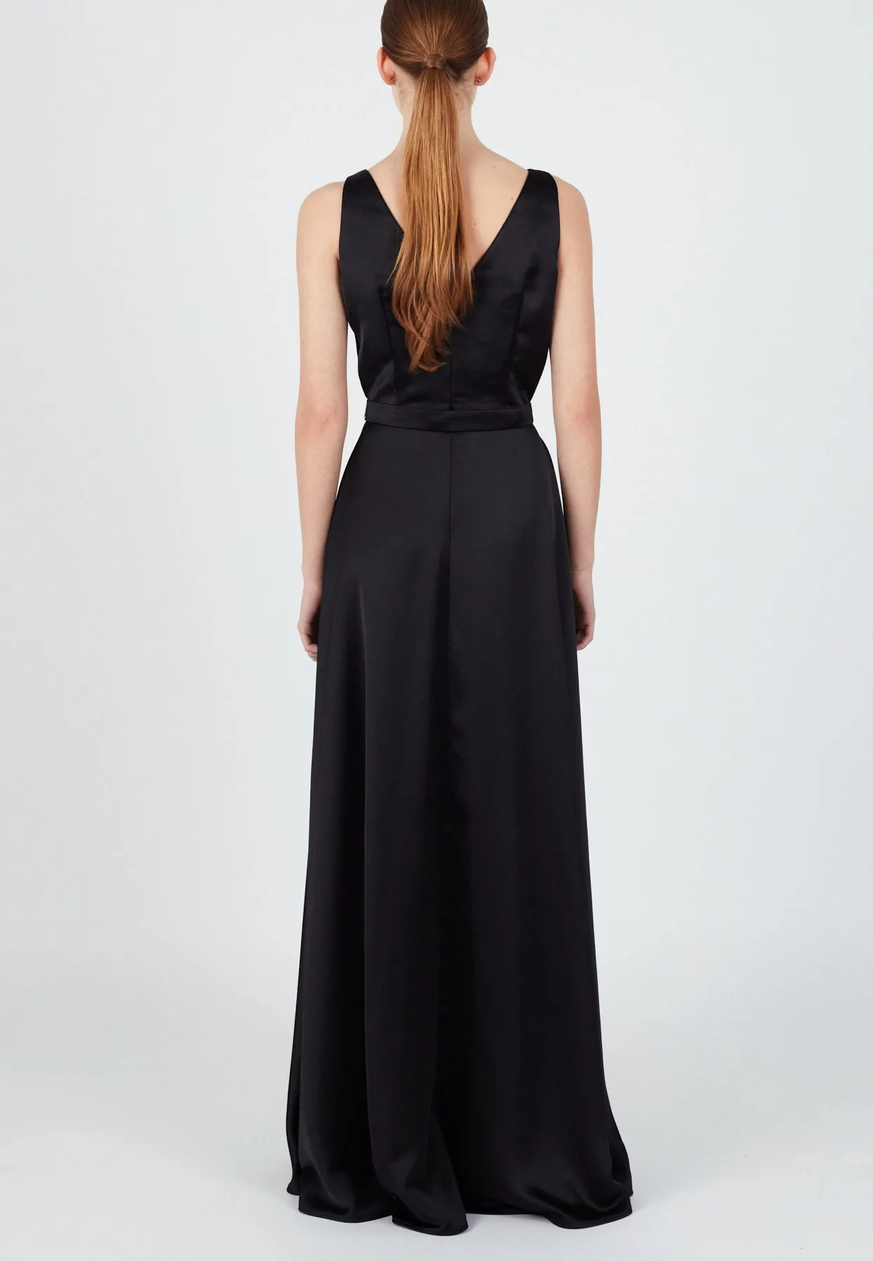 SOFI black satin maxi evening gown