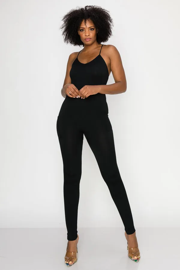 Solid Basic Jumpsuit-Black