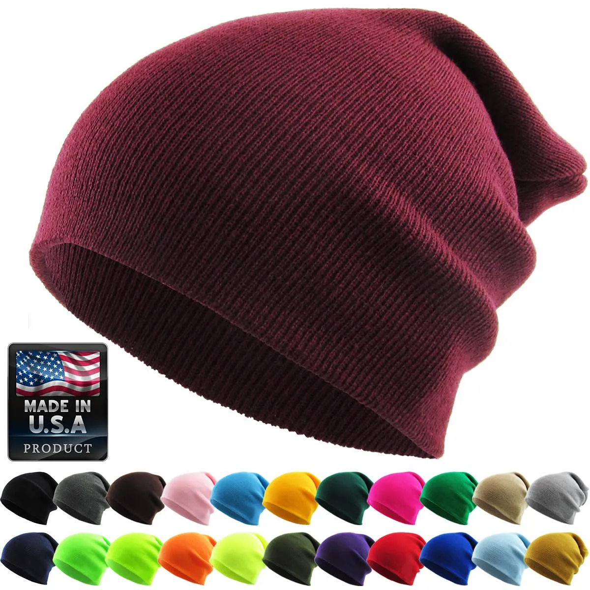 Solid Long Beanie - Made In USA: BUR