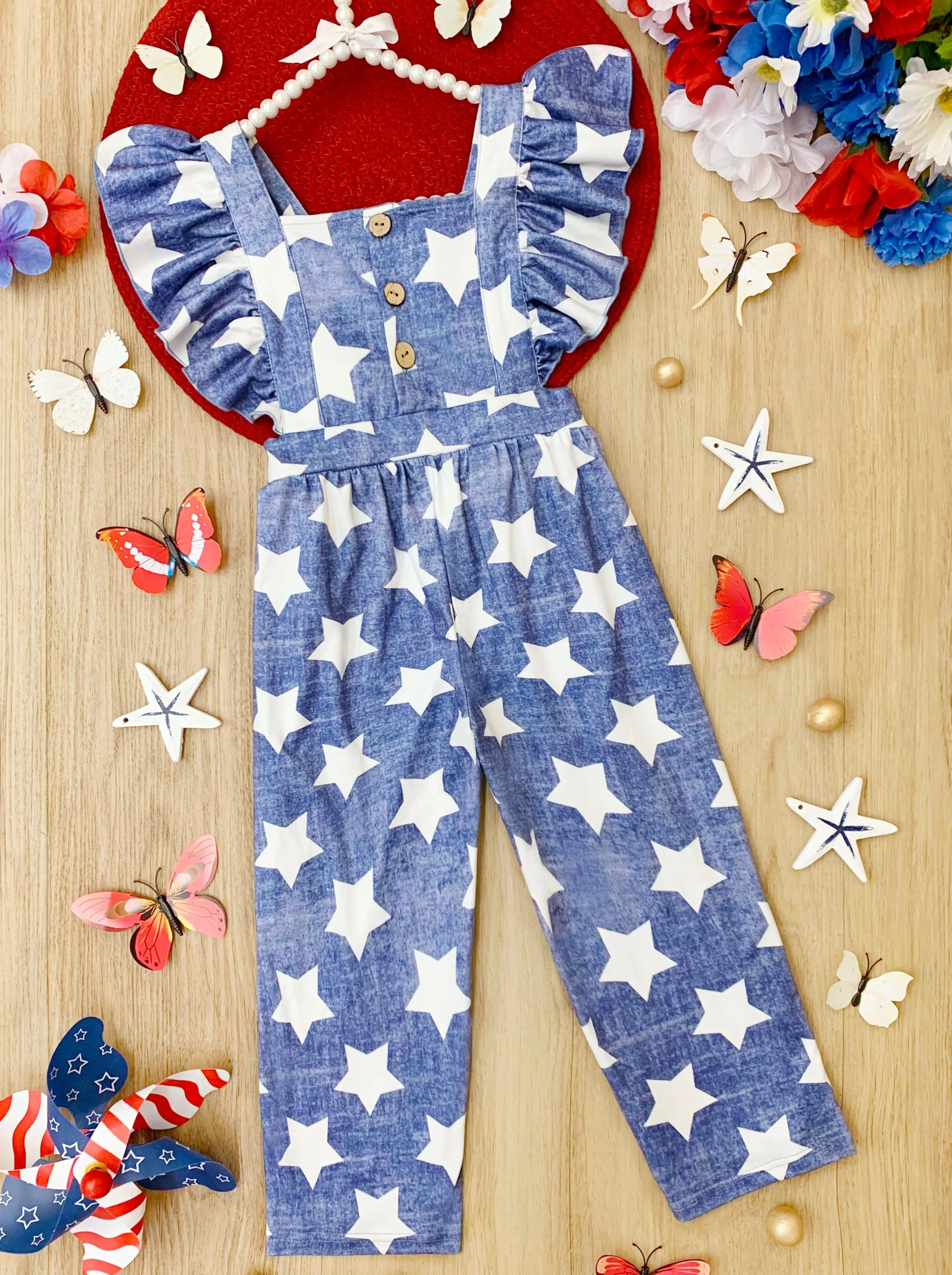 Star Spangled Sass Ruffle Shoulder Jumpsuit