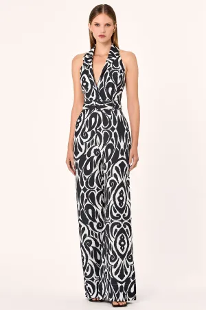 STEPHANIA JUMPSUIT - BLACK INEZ PRINT