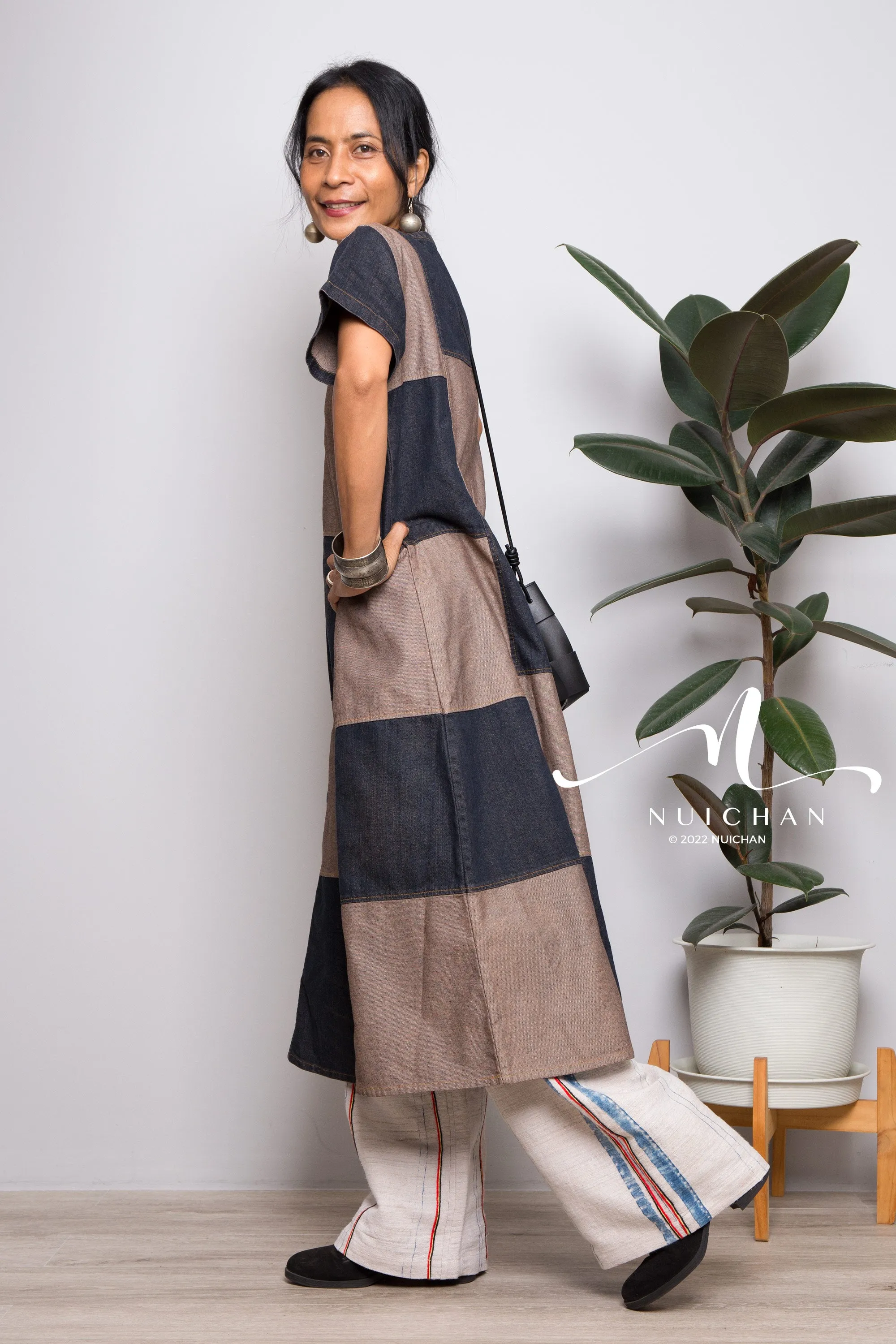 Stonewashed patchwork denim dress