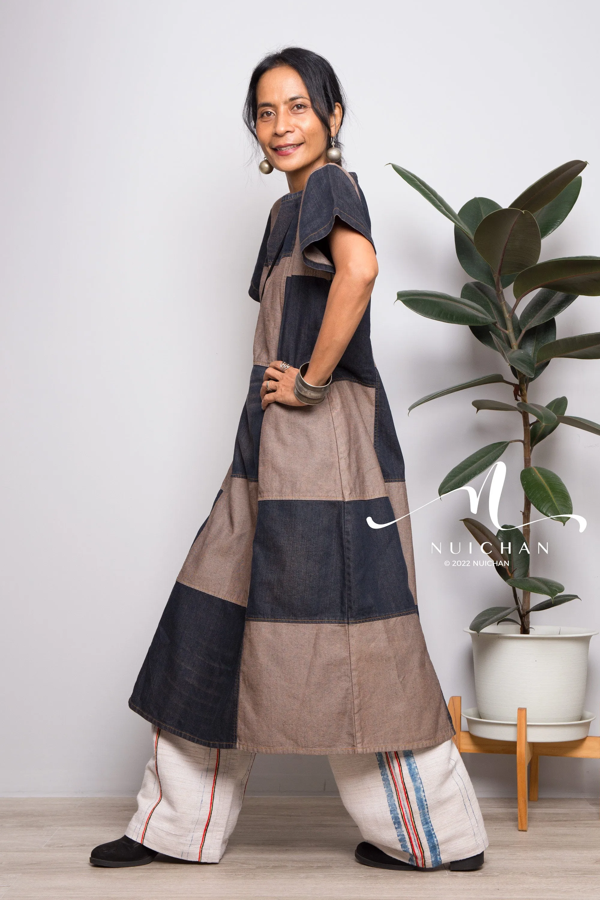 Stonewashed patchwork denim dress