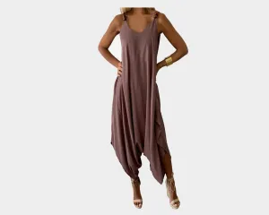 Sunset Brown Taupe Wooden Strap Jumpsuit - The Amalfi Coast