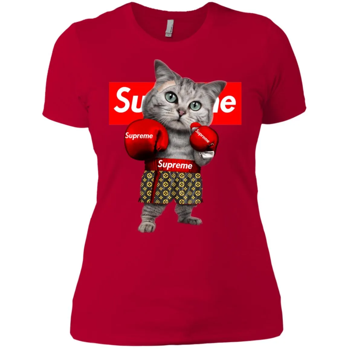 Supreme Boxing Cat Best Funny T-shirt Women Cotton T-Shirt