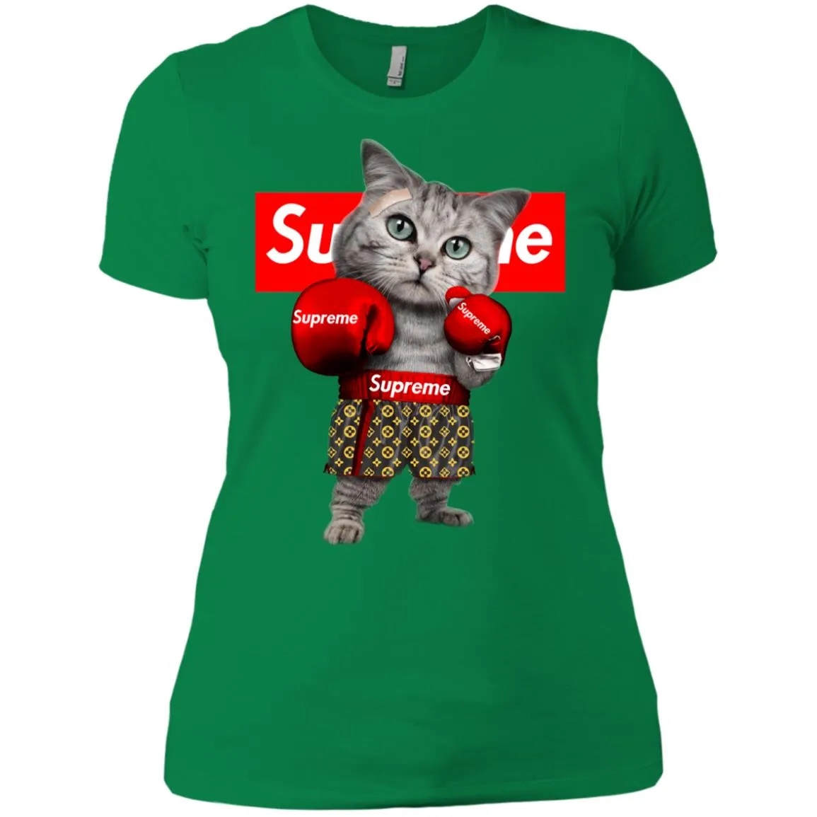 Supreme Boxing Cat Best Funny T-shirt Women Cotton T-Shirt