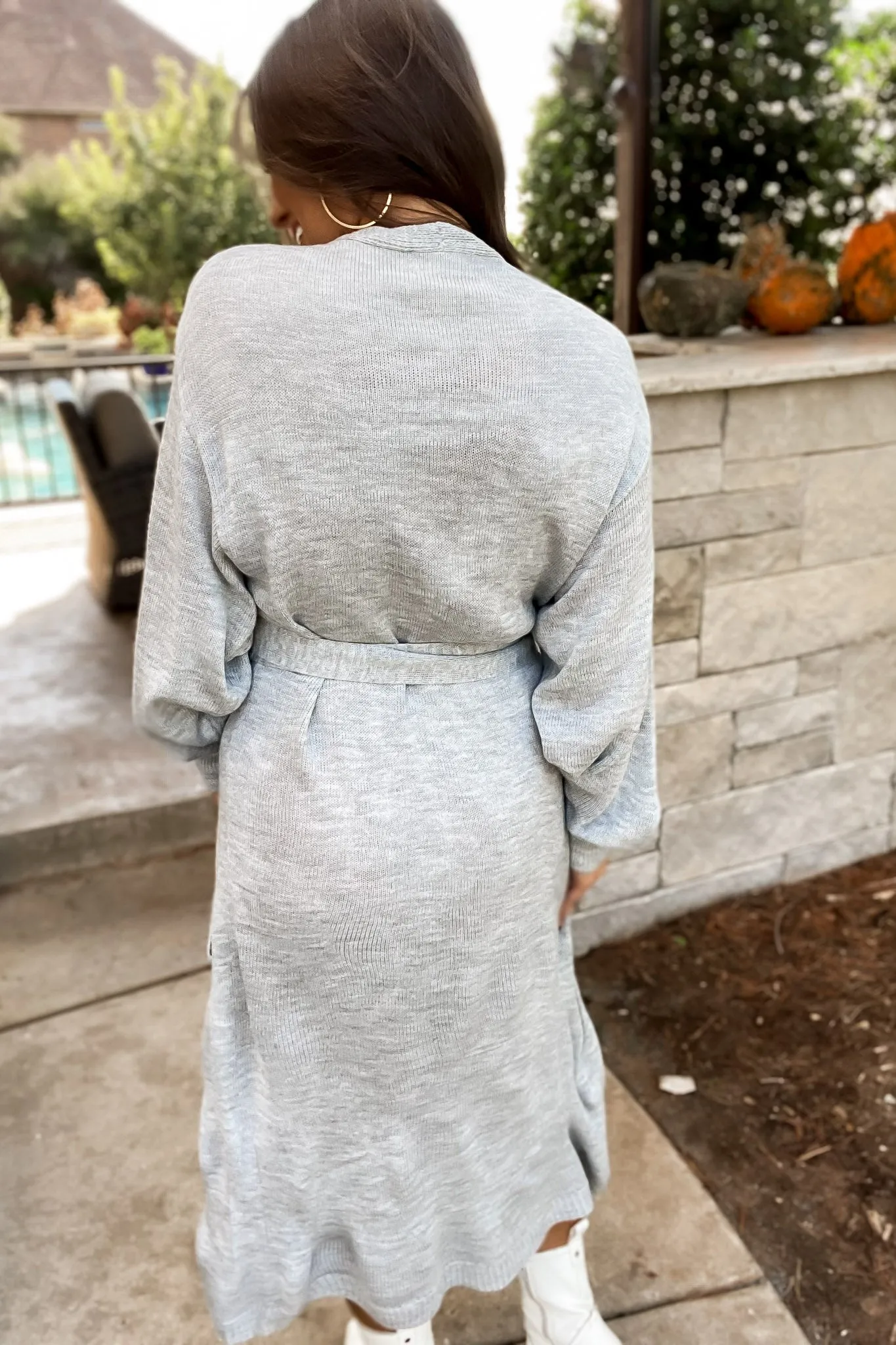 Sweater Weather Heather Gray Knit Sweater Wrap Midi Dress