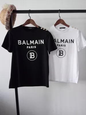 T Shirt Balmain Spring/Summer Cotton Printed Letter Short Sleeve T-shirt for Men and Women