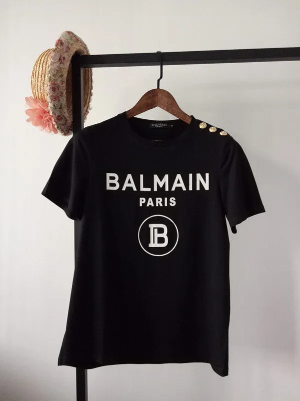 T Shirt Balmain Spring/Summer Cotton Printed Letter Short Sleeve T-shirt for Men and Women