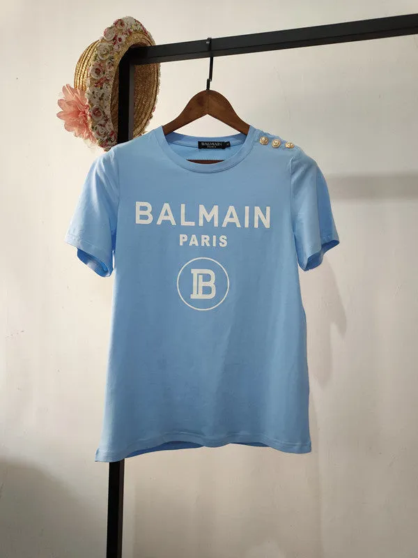 T Shirt Balmain Spring/Summer Cotton Printed Letter Short Sleeve T-shirt for Men and Women