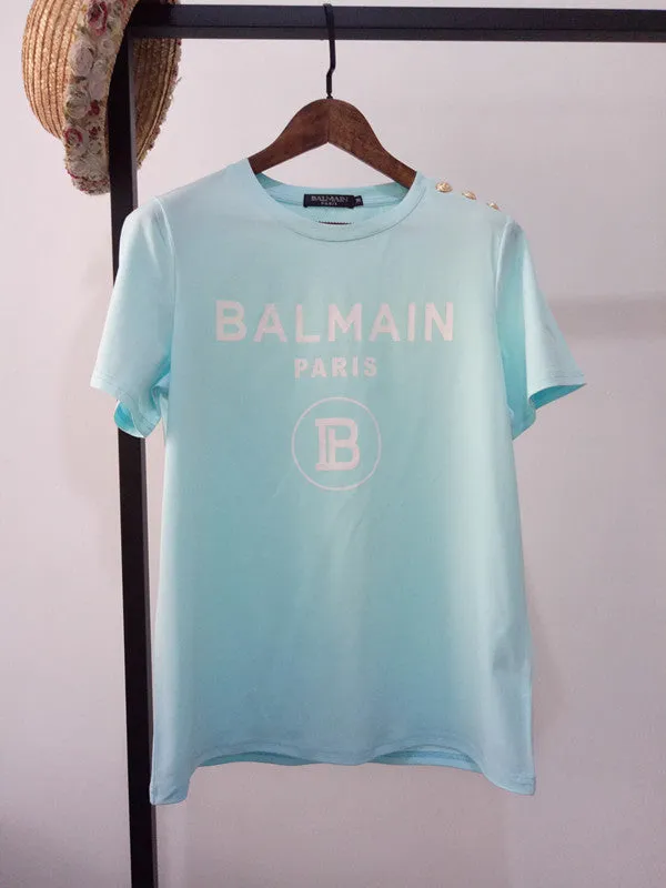 T Shirt Balmain Spring/Summer Cotton Printed Letter Short Sleeve T-shirt for Men and Women