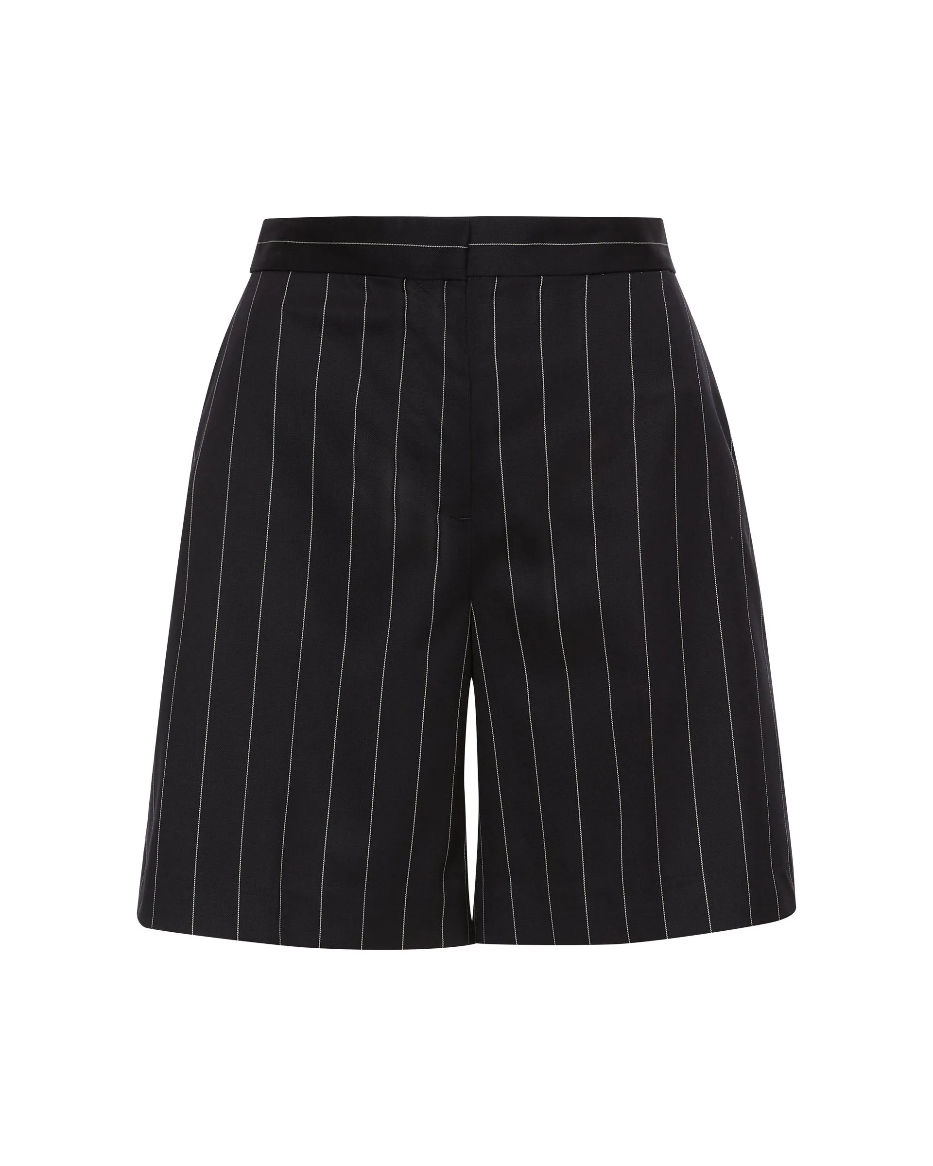 Tailored Shorts in Stretch Wool | Navy Pinstripe