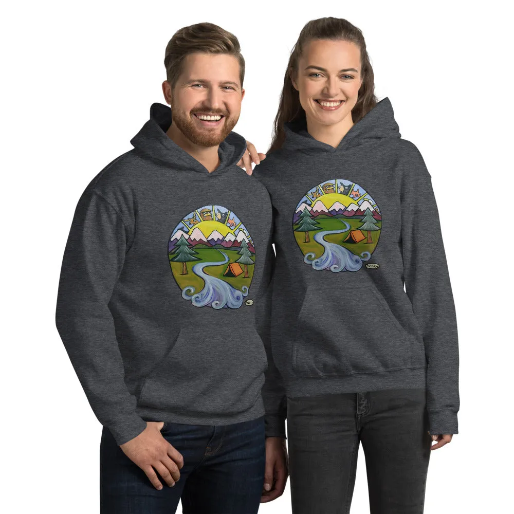 Tenting Dark Heathered Gray Hoodie | Wearable Art by Seattle Mural Artist Ryan "Henry" Ward