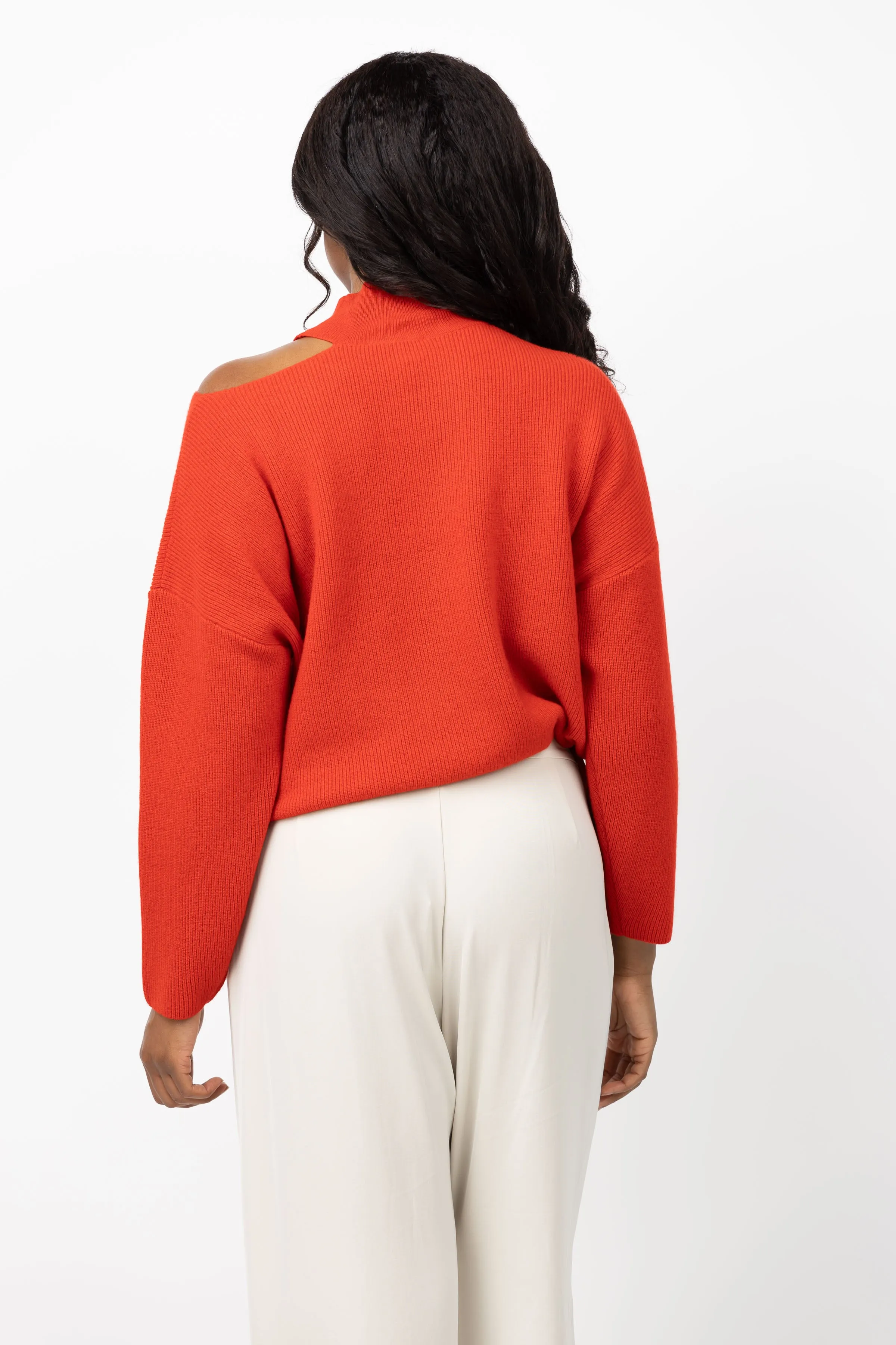 The Sei Open Shoulder Sweater in Crimson