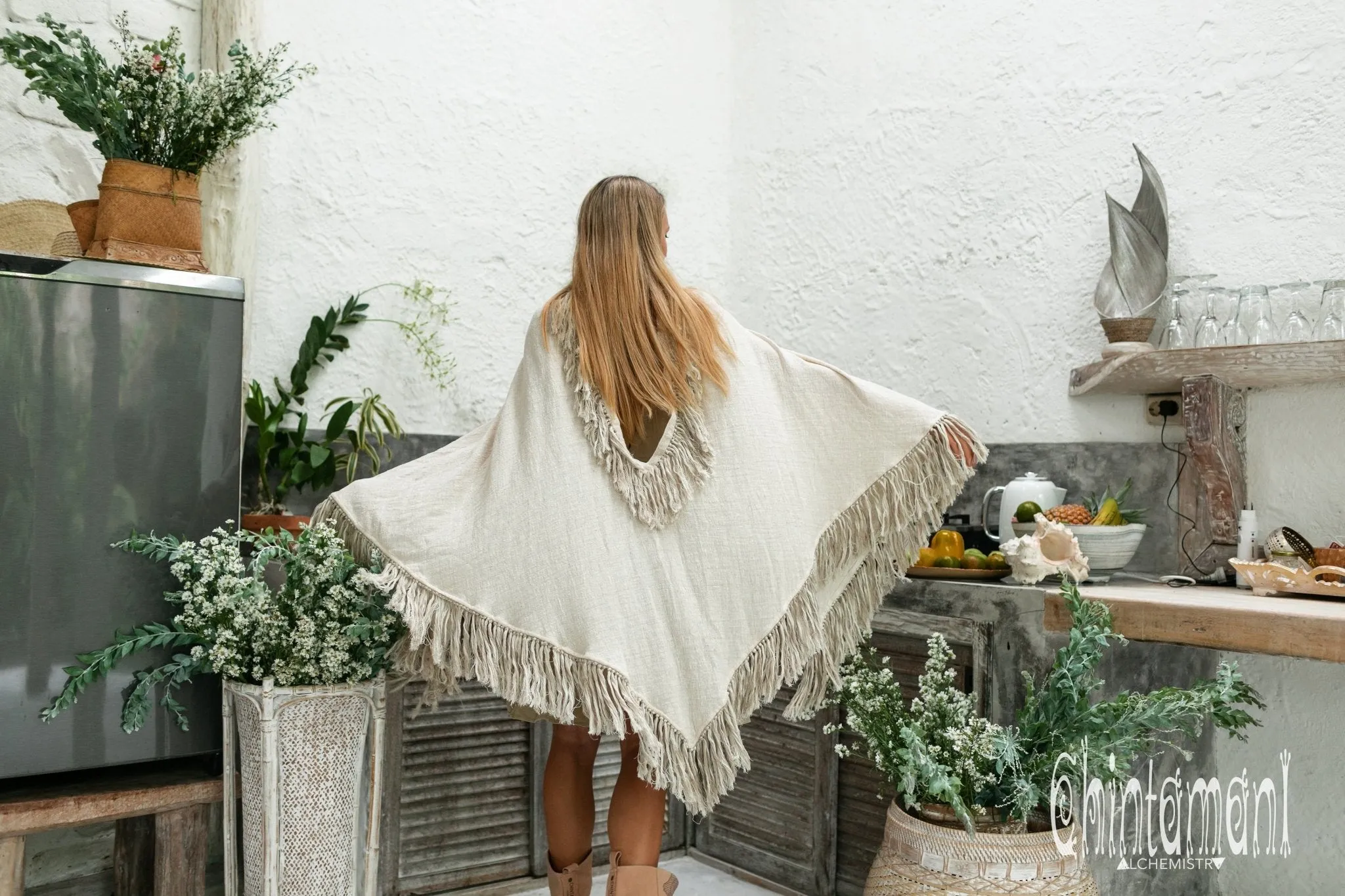 Thick and Thin Poncho / Soft Cotton   Cotton Canvas / Off White