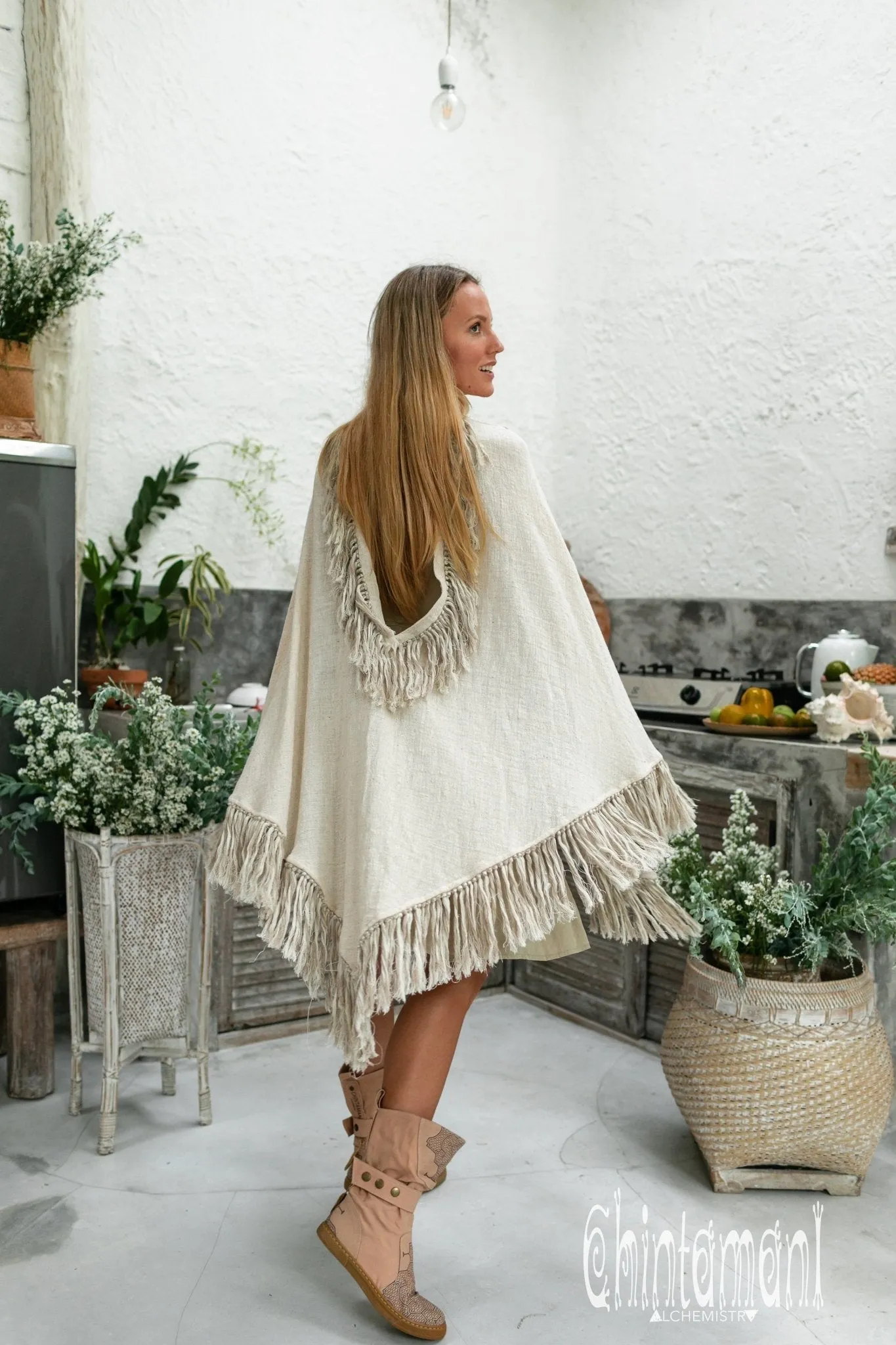 Thick and Thin Poncho / Soft Cotton   Cotton Canvas / Off White