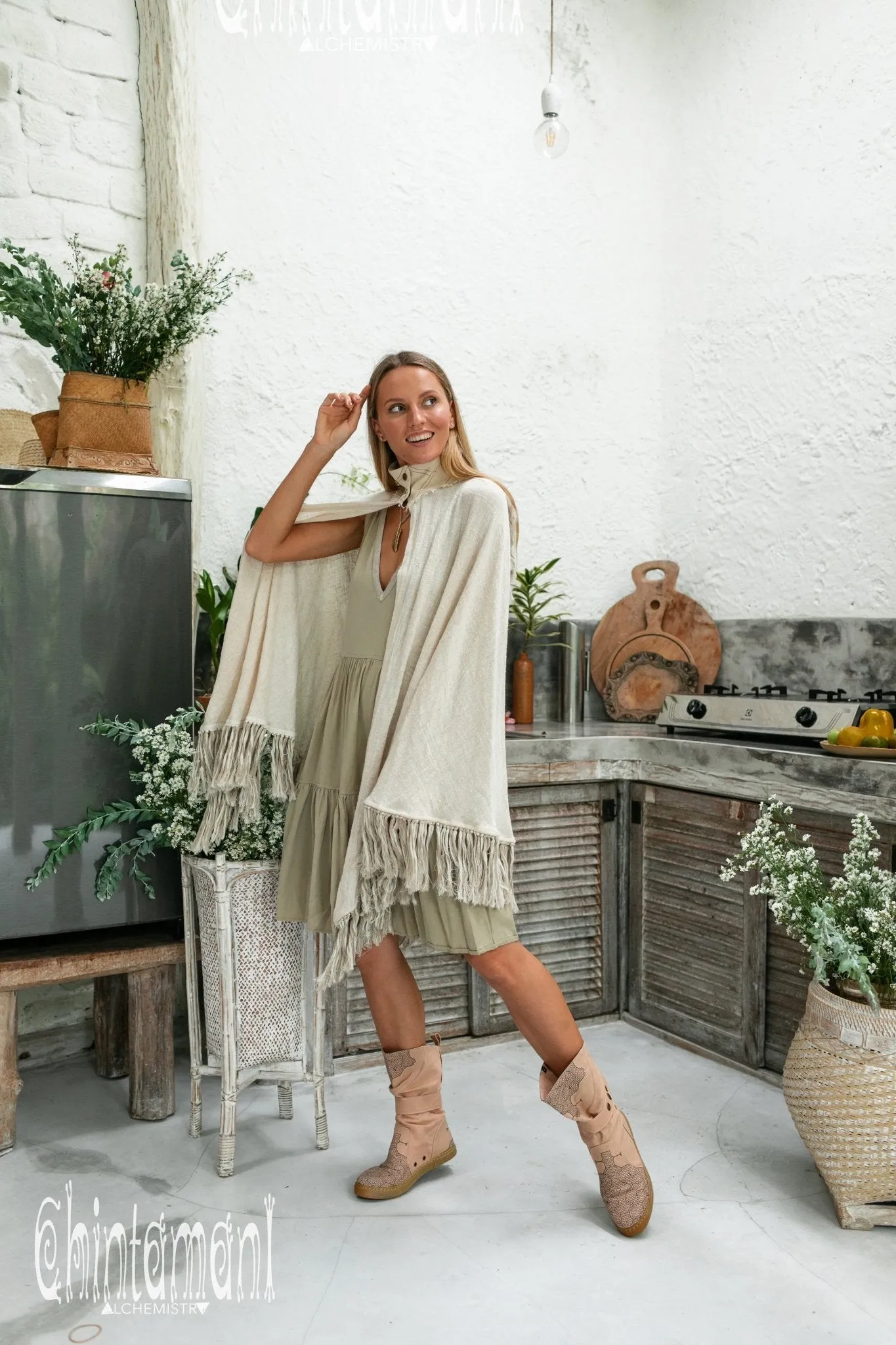 Thick and Thin Poncho / Soft Cotton   Cotton Canvas / Off White