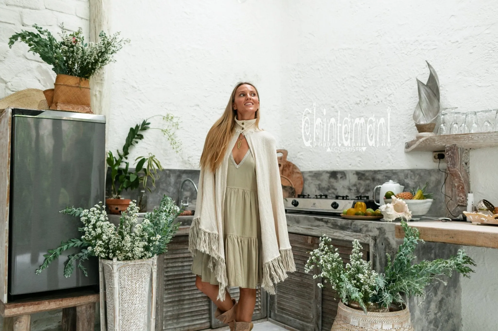 Thick and Thin Poncho / Soft Cotton   Cotton Canvas / Off White