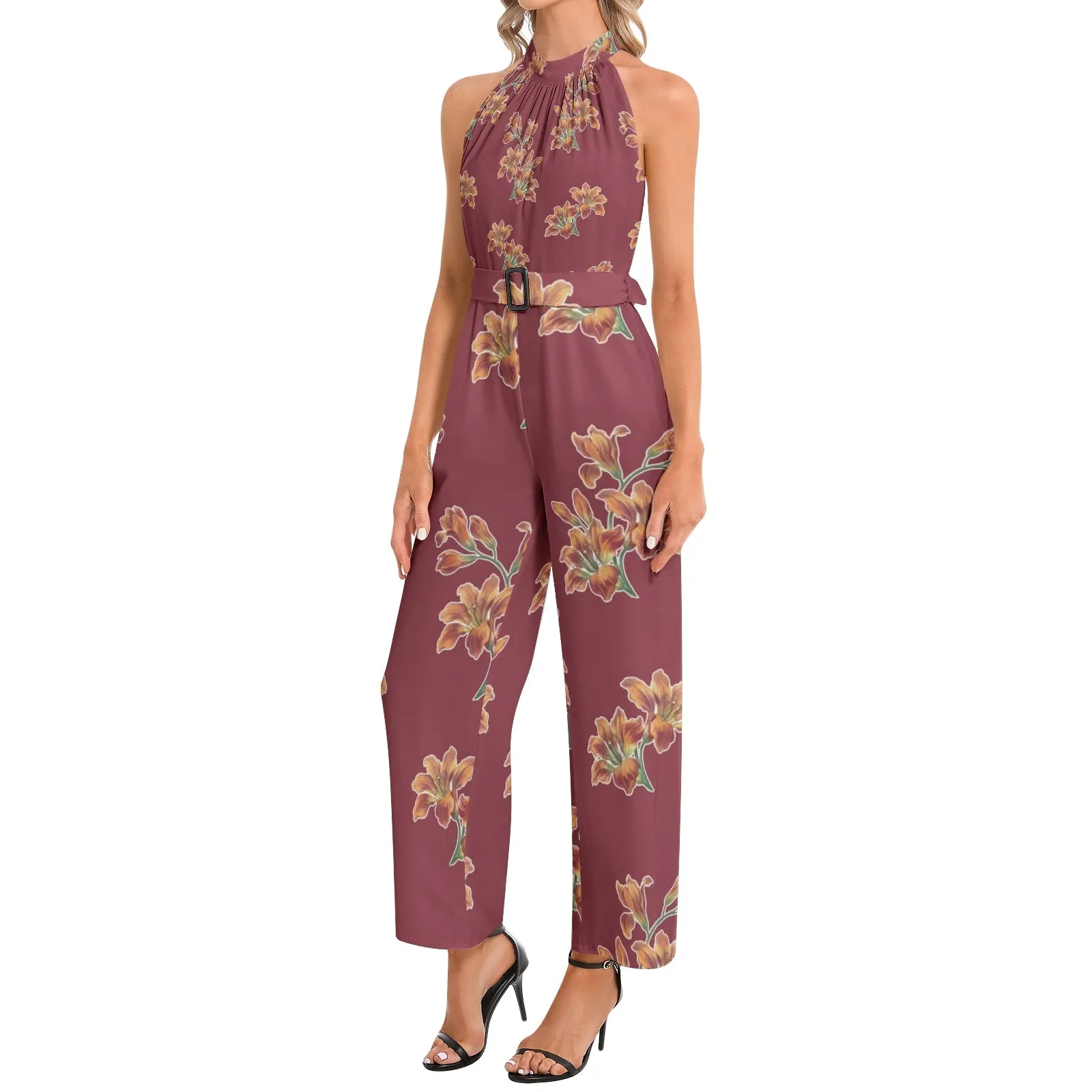 Tiger Lily Halter Neck Buckle Belted Jumpsuit