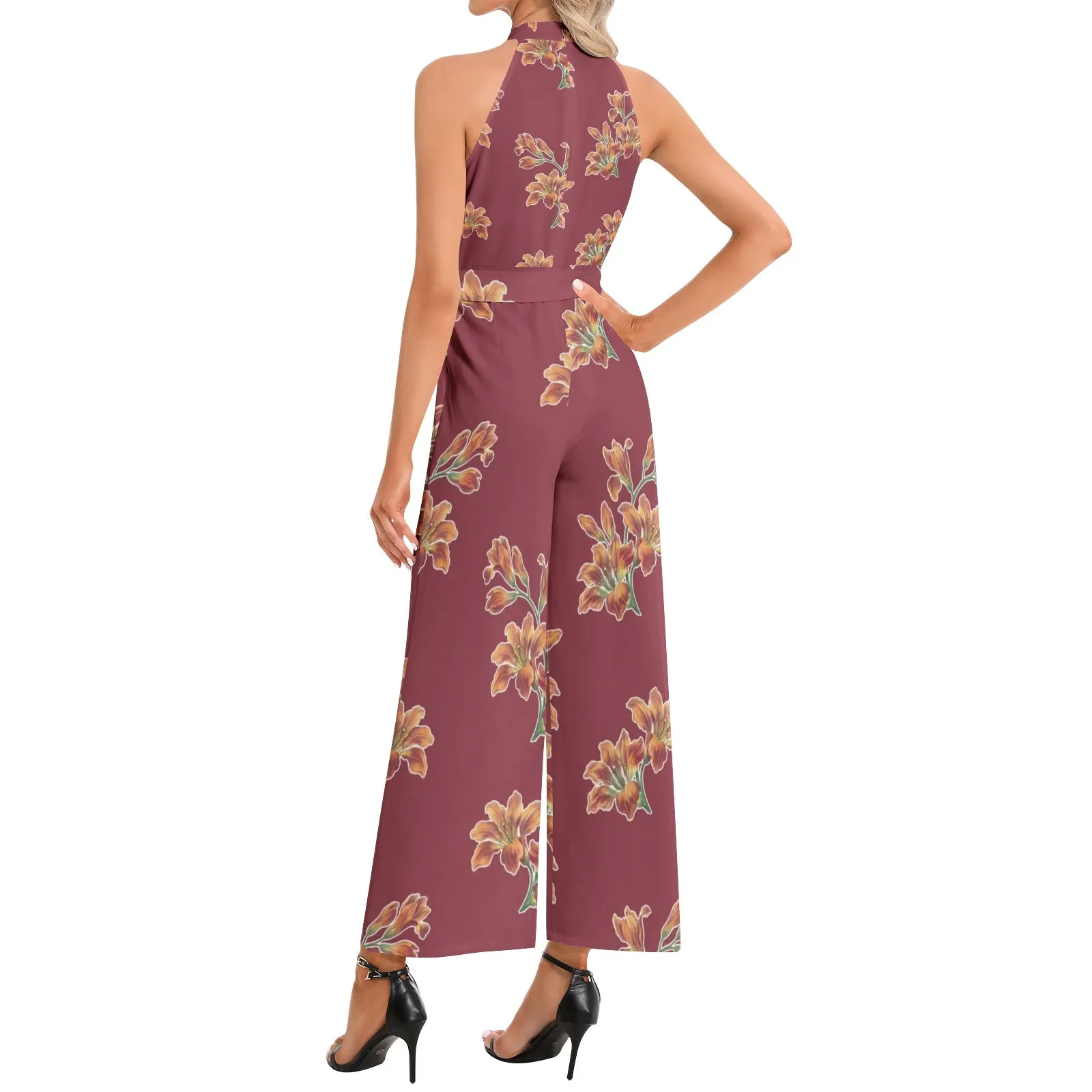 Tiger Lily Halter Neck Buckle Belted Jumpsuit