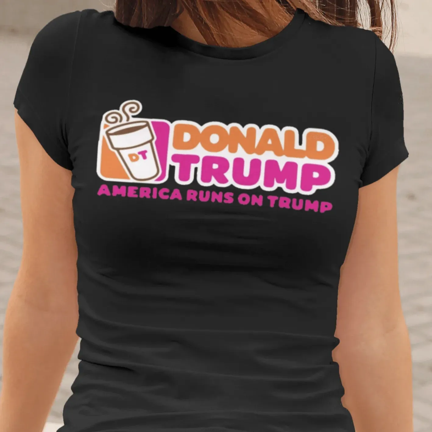 Trump Tshirt America Runs On Trump Short Sleeve 100% Cotton Crew Neck Top (Clearance)