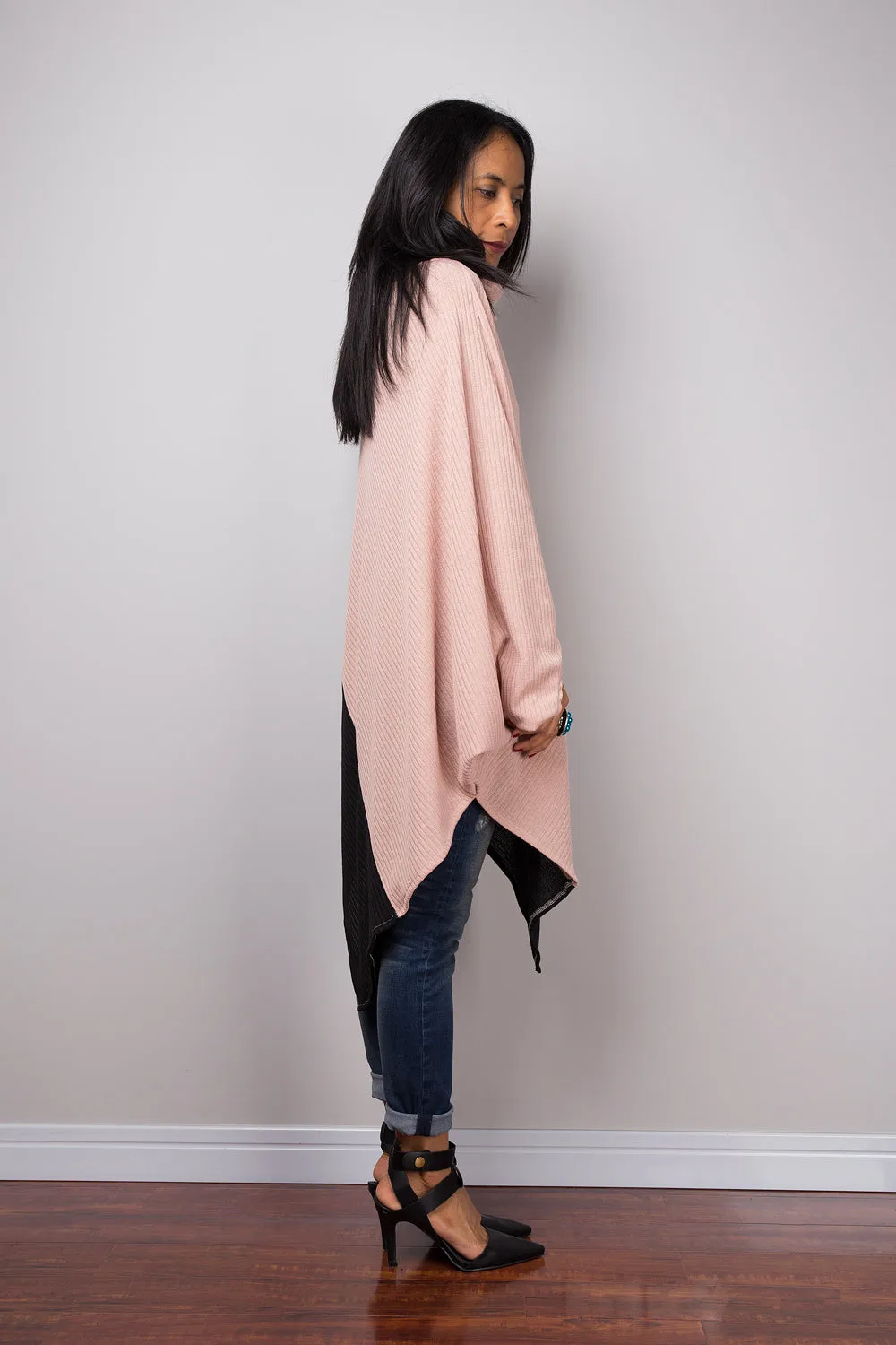 Two tone tunic, Nude and Black tunic, batwing tunic, top dress, sweater dress