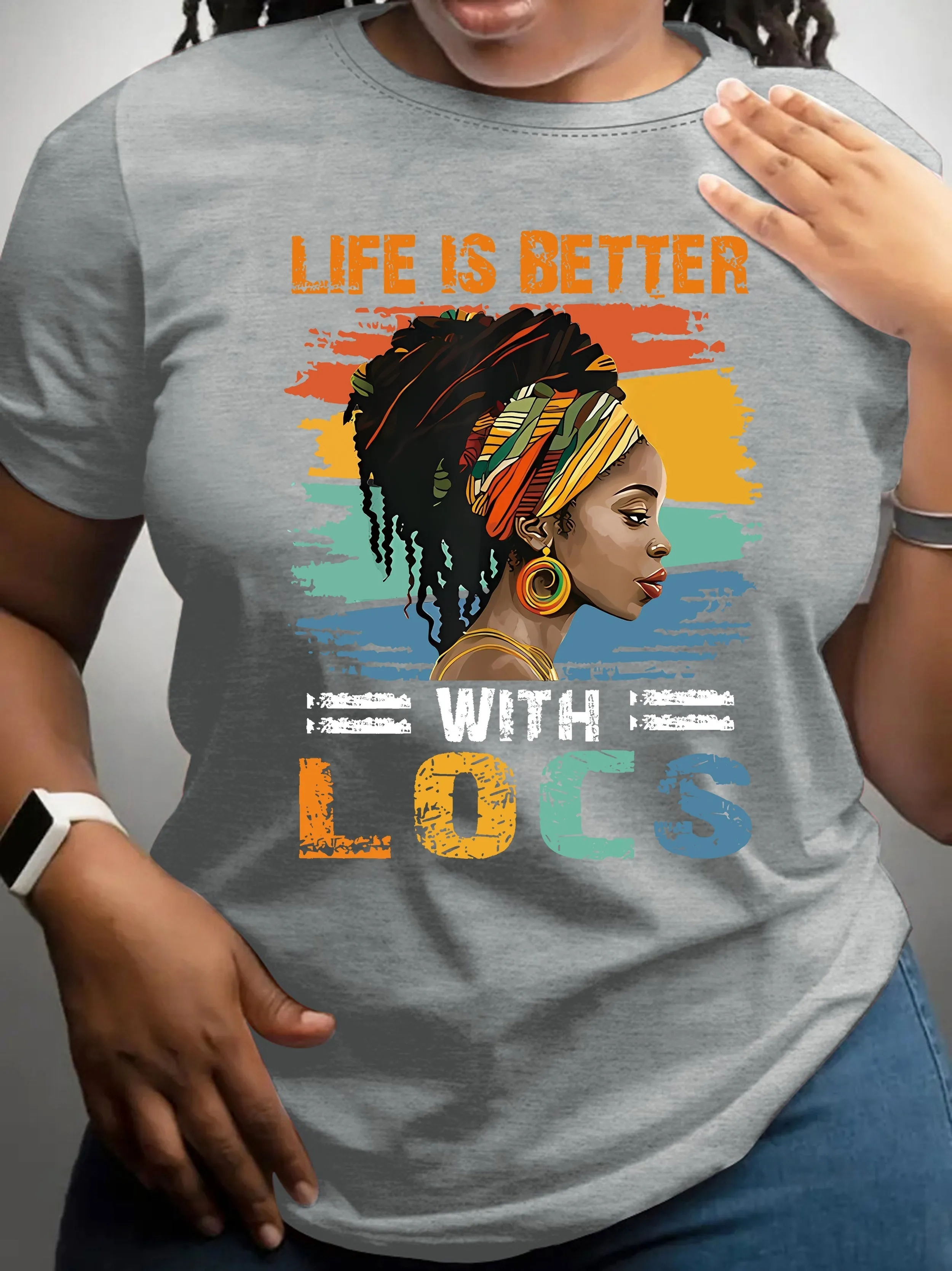 Vibrant Portrait Print T-Shirt - Soft Micro Elasticity Crew Neck Top with Positioning Printing - Comfortable Polyester Casual Wear for Women All Seasons