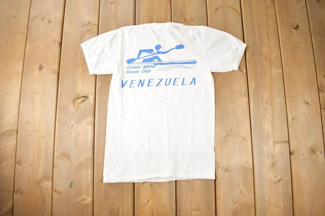 Vintage 1980s Piraguismo Venezuela Kayac Club Souvenir Travel T Shirt