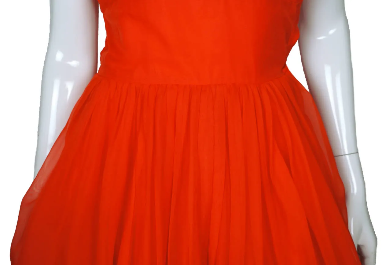 Vintage 60s 50s Dress Red Chiffon Size M