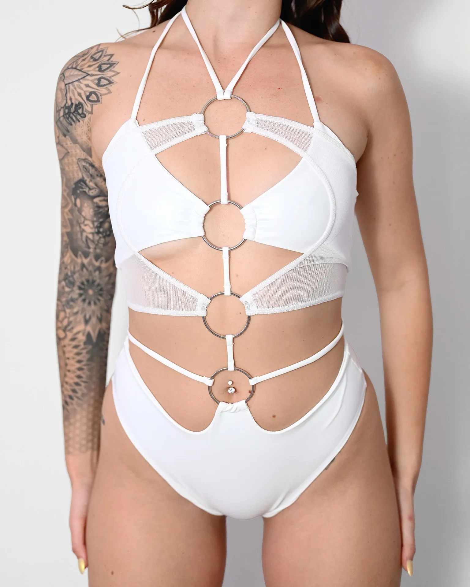 White 4-Ring Cutout Bodysuit