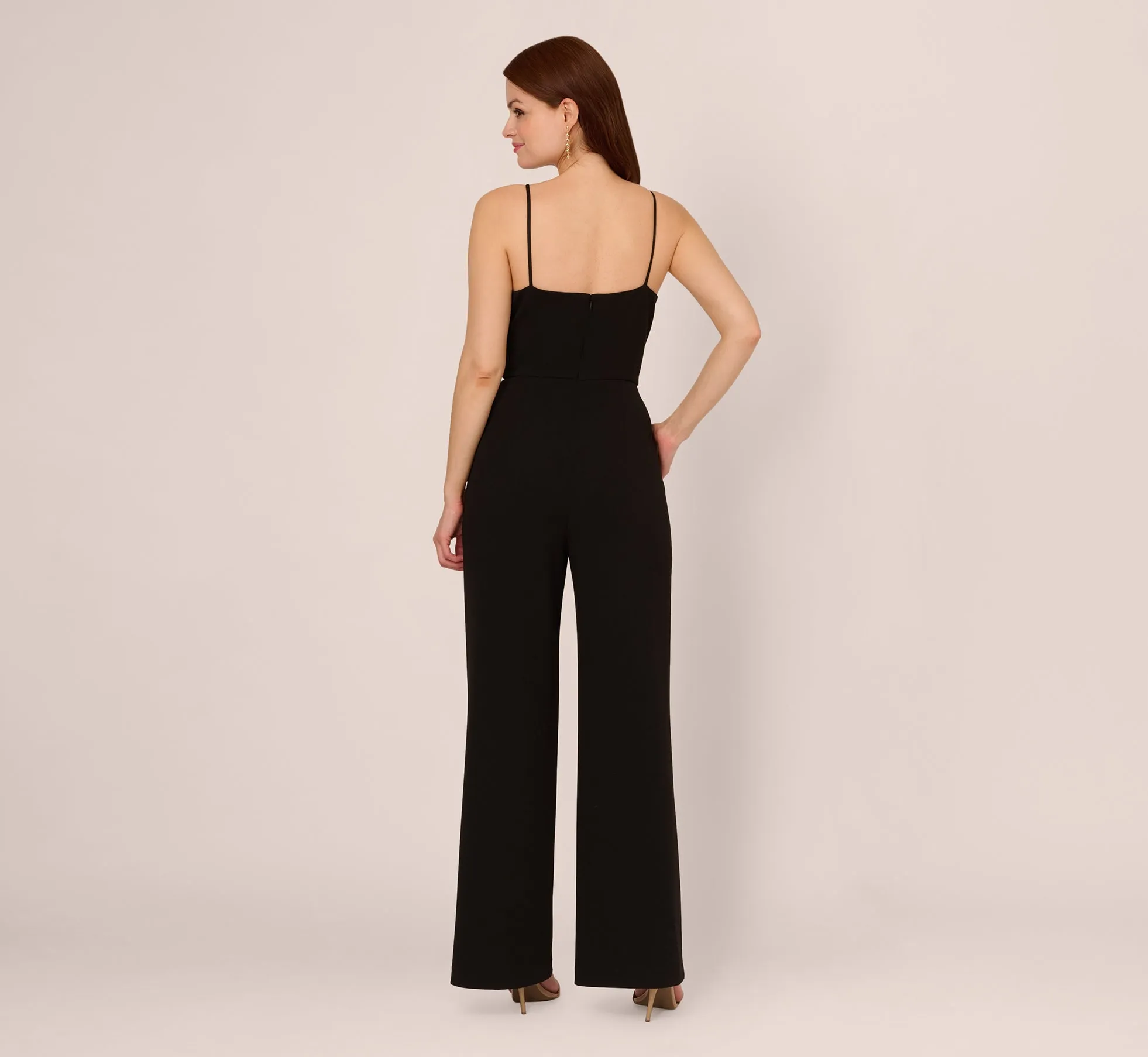 Wide Leg Jumpsuit With Pearl Chain Spaghetti Straps In Black