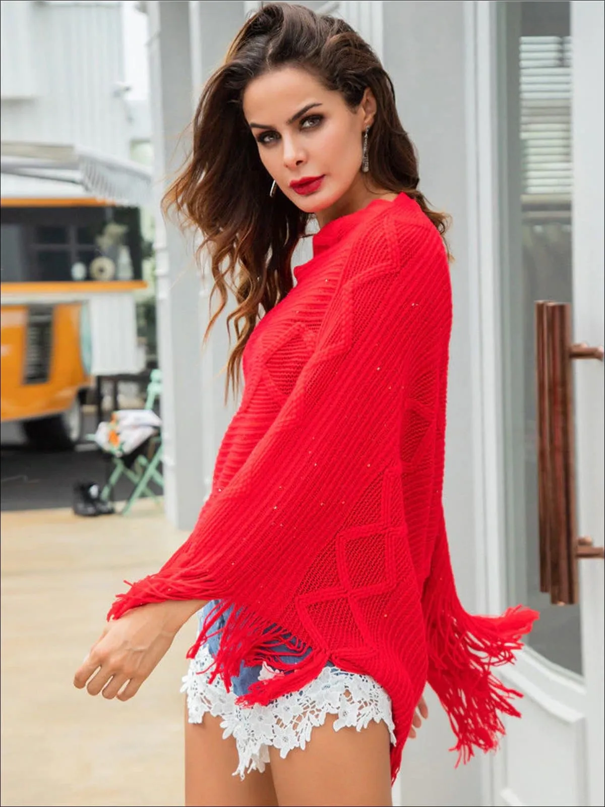 Women's Fall Knit Fringe Poncho