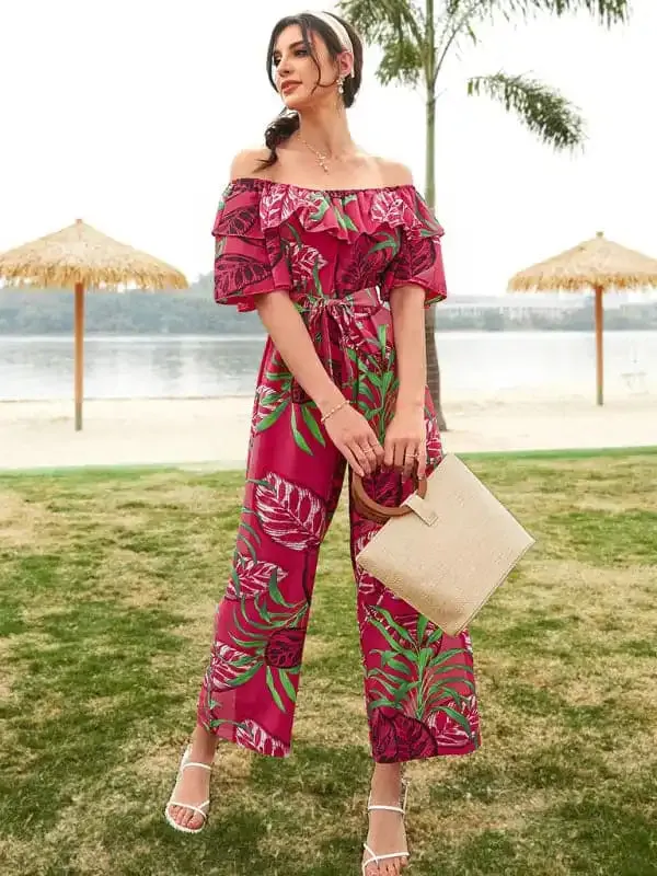 Women’s Printed Off-the-shoulder Jumpsuit