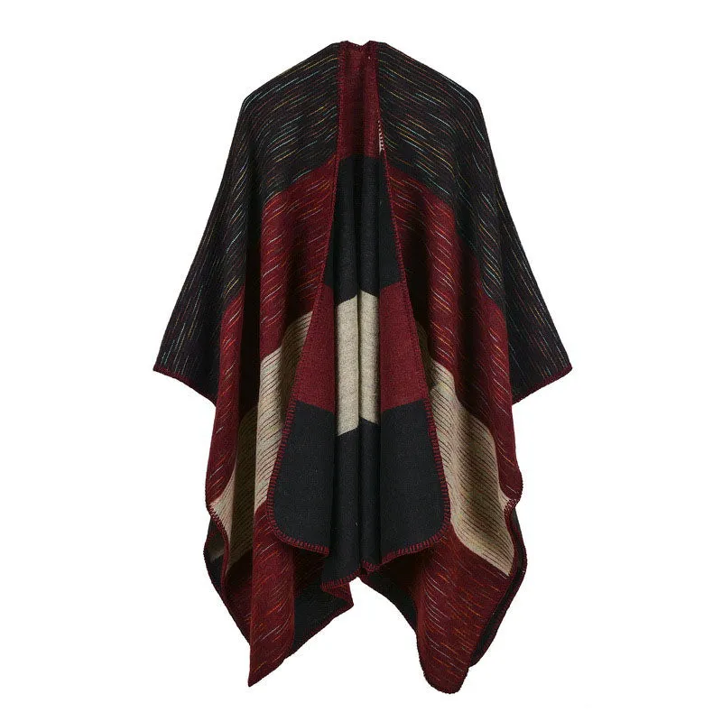 Women's Wide Stripes Fashion Poncho Scarf - 6 Colors