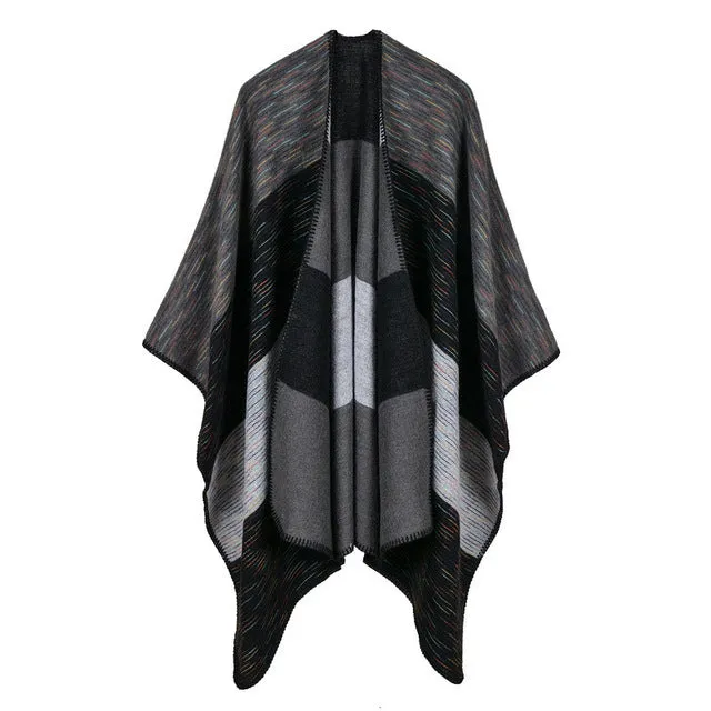 Women's Wide Stripes Fashion Poncho Scarf - 6 Colors