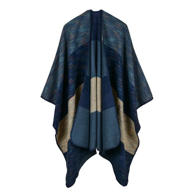 Women's Wide Stripes Fashion Poncho Scarf - 6 Colors