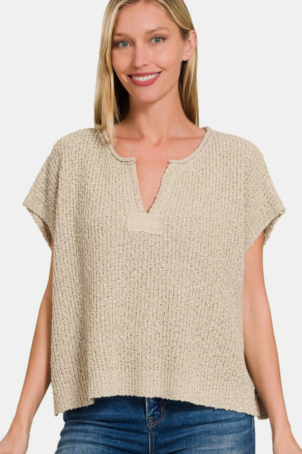 Zenana Short Sleeve Side Slit Sweater